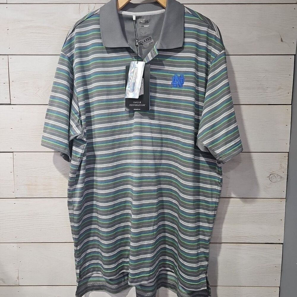 NWT Mens Notre Dame Fighting Irish Golf Polo Shirt L Adidas Clima Cool Max